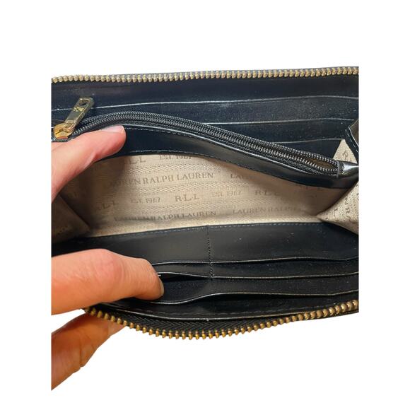 Ralph Lauren Black Leather & Gold Plate Full Zipper‎ Women's Card Wallet - Picture 14 of 14